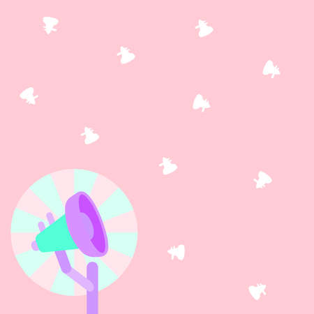 Illustration Of Small Pole Megaphone With Sun Raises Softly Making New Announcements In Open Space. Bullhorn On A Rod Gently Promoting Late Advertisements In Empty Area.のイラスト素材