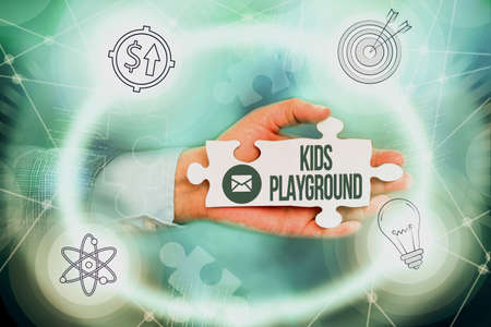 Text showing inspiration Kids Playground. Business approach piece of land designed for children to...