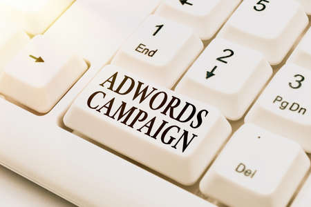 Conceptual caption Adwords Campaign. Business overview strategy for targeting right visitors with...