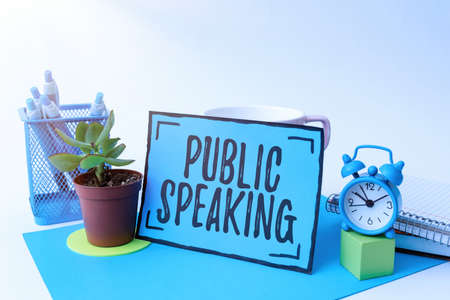 Text caption presenting Public Speaking. Internet Concept art of effective oral communication with...