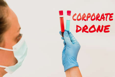 Text showing inspiration Corporate Drone. Business showcase unmanned aerial vehicles used to monitor business vicinity Testing Medicine And Vaccine For Virus Infection Laboratory Trial Testsの写真素材
