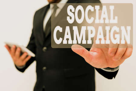 Text showing inspiration Social Campaign. Word for use social media platform to improve brand awareness Presenting New Technology Ideas Discussing Technological Improvementの写真素材