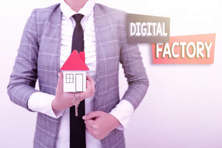 Text sign showing Digital Factory. Business approach uses digital technology to operate the manufacturing process Allocating Savings To Buy New Property, Saving Money To Build Houseの写真素材