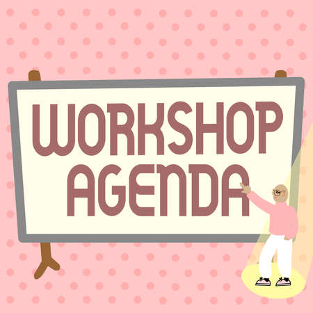 Text sign showing Workshop Agenda. Internet Concept helps you to ensure that your workshop stays on schedule Colorful Design Displaying Message, Abstract Discussing Important Newsの写真素材