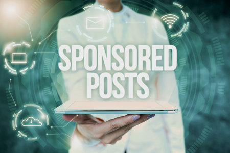 Writing displaying text Sponsored Posts. Business approach post that a business pays to distribute...