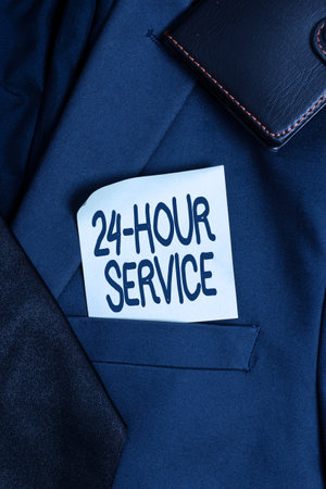 Writing displaying text 24 Hour Service. Business overview service that is available any time and usually every day Presenting New Proper Work Attire Designs, Displaying Formal Office Clothesの写真素材