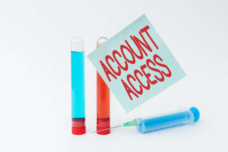 Hand writing sign Account Access. Business showcase having permission to use particular data on a computer Writing Important Medical Notes Laboratory Testing Of New Infectionsの写真素材