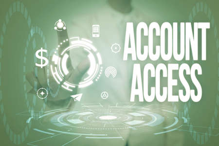 Writing displaying text Account Access. Word for having permission to use particular data on a...