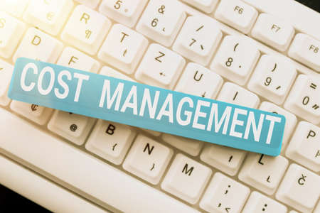 Text sign showing Cost Management. Internet Concept process of planning and controlling the budget of a business Writing Comments On A Social Media Post, Typing Interesting New Articleの写真素材