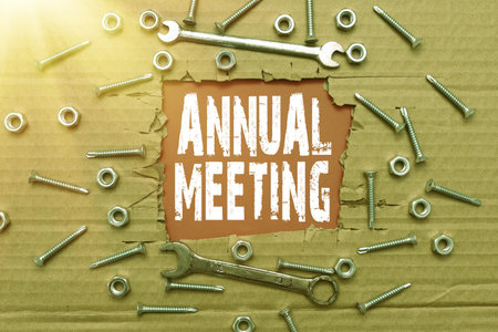 Writing displaying text Annual Meeting. Business approach a meeting of the general membership of an organization Smart Office Plans Construction Development And Planning Fresh Startの写真素材