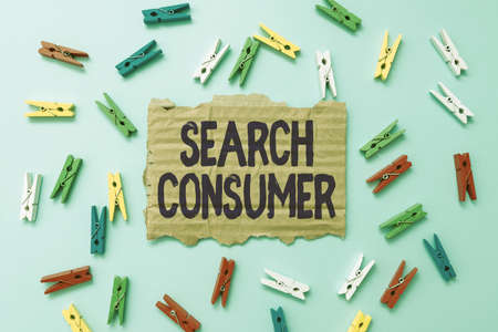 Text caption presenting Search Consumer. Internet Concept research onconsumers preferences and behavior in a market Simple Homemade Crafting Ideas And Designs Recycling Used Materialsの写真素材