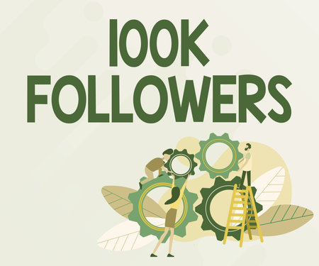 Text caption presenting 100K Followers. Concept meaning number of individuals who follows someone in  Abstract Helping Build Community, Society Working Together Conceptの写真素材
