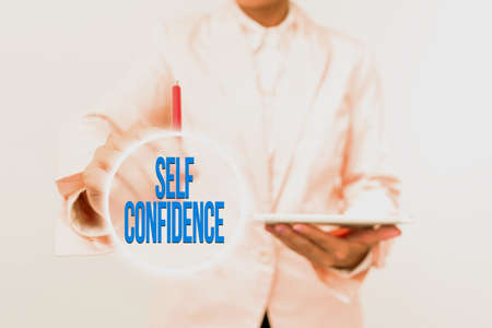 Inspiration showing sign Self Confidence. Word for a feeling of trust in one s is abilities qualities and judgment Presenting New Technology Ideas Discussing Technological Improvementの写真素材