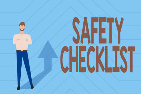 Text sign showing Safety Checklist. Business concept list of items you need to verify, check or inspect Gathering Online Documents And Informations, Entering And Recording Dataの写真素材