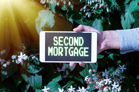 Text showing inspiration Second Mortgage. Business showcase lien on property which is subordinate to...