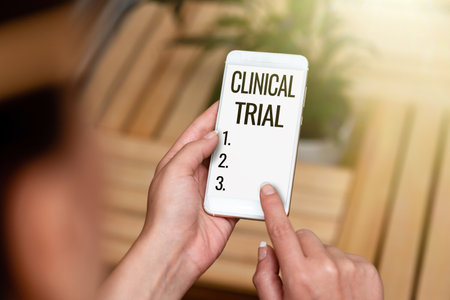Sign displaying Clinical Trial. Business showcase trials to evaluate the effectiveness and safety of medication Voice And Video Calling Capabilities Connecting People Togetherの写真素材