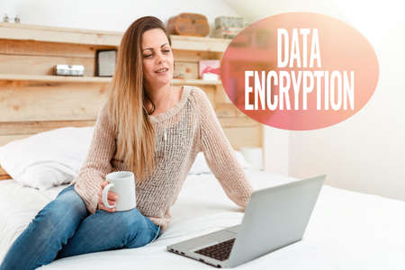 Writing displaying text Data Encryption. Business showcase Symmetrickey algorithm for the encrypting...
