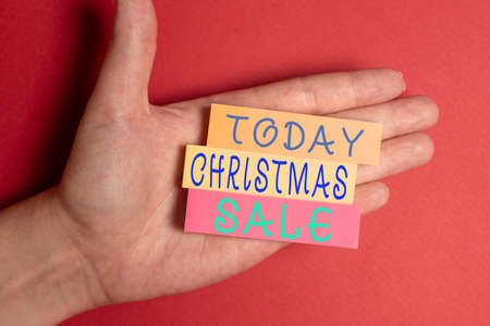 Conceptual caption Christmas Sale. Business idea period during which a retailer sells goods at...