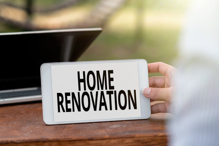 Inspiration showing sign Home Renovation. Concept meaning process of renovating or making additions to one s is home Voice And Video Calling Capabilities Connecting People Togetherの写真素材
