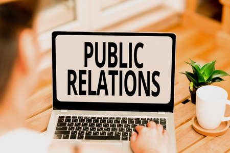 Text showing inspiration Public Relations. Business idea state of the relationship between the public and a company Voice And Video Calling Capabilities Connecting People Togetherの写真素材