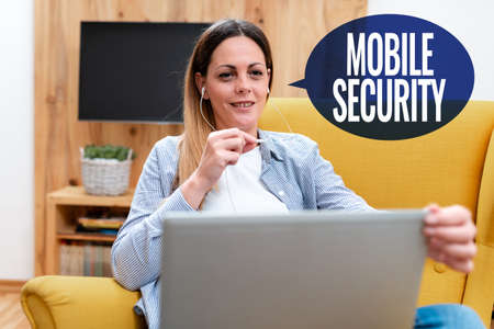Text sign showing Mobile Security. Business showcase Protection of mobile phone from threats and...