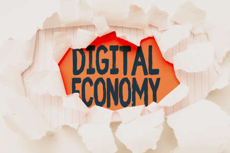 Text sign showing Digital Economy. Word for worldwide network of economic activities and technologies Breaking Writers Block, Presenting Different Result, Display A New Approachの写真素材