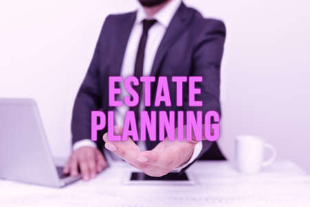Sign displaying Estate Planning. Business showcase The management and disposal of that person s is estate Remote Office Work Online Smartphone Voice And Video Callingの写真素材