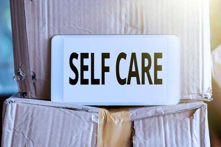 Inspiration showing sign Self Care. Business overview practice of taking action preserve or improve ones own health Thinking New Bright Ideas Renewing Creativity And Inspirationの写真素材