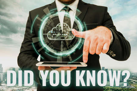 Writing displaying text Did You Know Question. Business idea when you are asking someone if they know fact or event Laptop Resting On Lap Of Woman With Flat Legs Accomplishing Remote Job.の写真素材