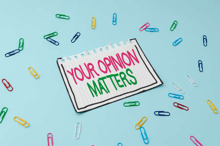 Text caption presenting Your Opinion Matters. Business showcase show you do not agree with something that just been said Colorful Office Supplies Bright Workplace Stuff Workshop Materialsの写真素材