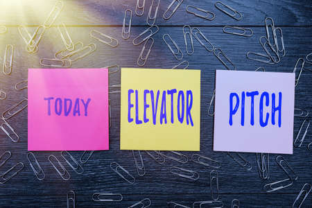 Writing displaying text Elevator Pitch. Business showcase A persuasive sales pitch Brief speech...