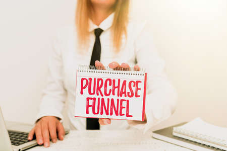 Text caption presenting Purchase Funnel. Internet Concept consumer model which illustrates customer journey Intern Starting A New Job Post, Student Presenting Report Studiesの写真素材