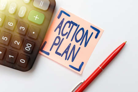 Hand writing sign Action Plan. Business approach proposed strategy or course of actions for certain time Calculating Expenses Budgeting Ideas Math Solutions And Ideasの写真素材