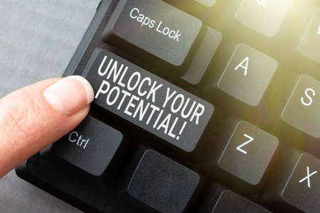 Conceptual caption Unlock Your Potential. Business showcase release possibilities Education and good...