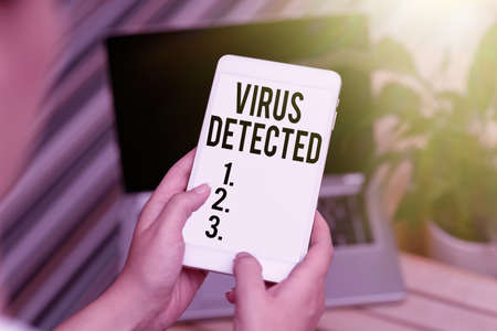 Text showing inspiration Virus Detected. Business idea A computer program used to prevent and remove...
