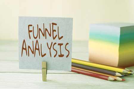 Sign displaying Funnel Analysis. Business showcase mapping and analyzing a series of events towards a goal Blank Sticky Note Laundry Clip Stack Of Colorful Paper Pen Placed On Desk.の写真素材