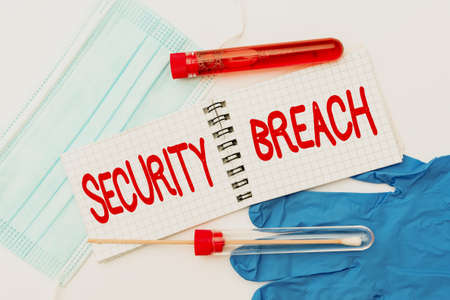 Text sign showing Security Breach. Word Written on any incident that results in unauthorized access of data Research Notes For Virus Prevention, Planning Medical Proceduresの写真素材