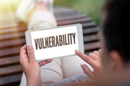 Sign displaying Vulnerability. Conceptual photo State of being exposed to the possibility of being attacked Voice And Video Calling Capabilities Connecting People Togetherの写真素材