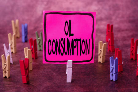 Text sign showing Oil Consumption. Business showcase This entry is the total oil consumed in barrels per day Thinking New Bright Ideas Renewing Creativity And Inspirationの写真素材