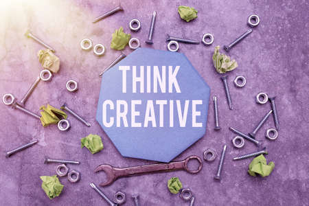 Hand writing sign Think Creative. Business showcase The ability to perceive patterns that are not obvious New Concept Brainstoming Maintenance Planning Creative Thought Toss Ideaの写真素材