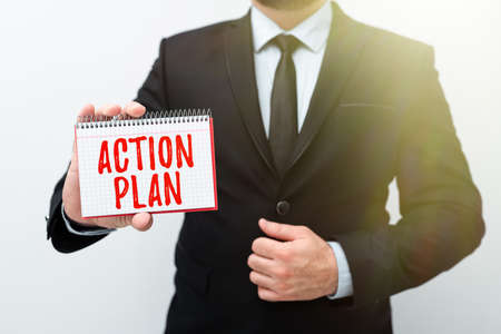 Text showing inspiration Action Plan. Business overview proposed strategy or course of actions for certain time Presenting New Plans And Ideas Demonstrating Planning Processの写真素材