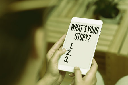 Text showing inspiration What S Your Story Question. Business showcase asking person about his past life actions events Voice And Video Calling Capabilities Connecting People Togetherの写真素材