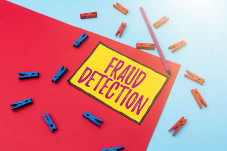 Conceptual caption Fraud Detection. Concept meaning identification of actual or expected fraud to take place Writing Important Notes Displaying Messages And Listing Itemsの写真素材
