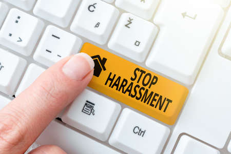 Text caption presenting Stop Harassment. Conceptual photo Prevent the aggressive pressure or intimidation to others Creating New Typing Game Concept, Abstract Typing Problem Solutionsの写真素材