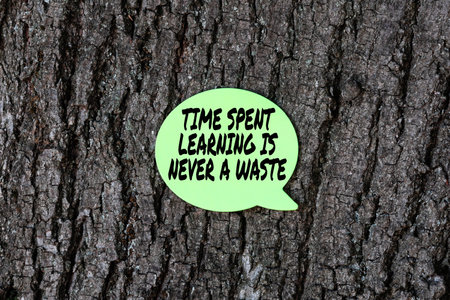 Hand writing sign Time Spent Learning Is Never A Waste. Business concept education has no end Keep learning Thinking New Bright Ideas Renewing Creativity And Inspirationの写真素材