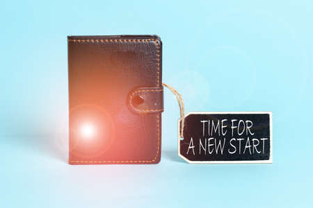 Conceptual caption Time For A New Start. Word for something is supposed to begin right now Fresh job Collection of Blank Empty Sticker Tags Tied With A String For Information Label Signの写真素材