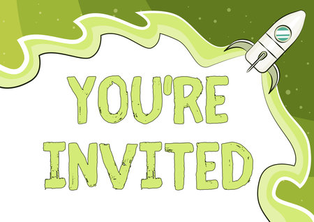 Inspiration showing sign You Re Invited. Business overview make a polite friendly request to someone go somewhere Typing Computer Programming Codes, Creating New Digital Applicationsの写真素材