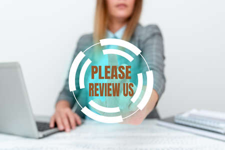 Conceptual caption Please Review Us. Business concept situation or system is formal examination by...