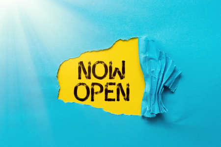 Text caption presenting Now Open. Internet Concept leave door or windows not closed or barred at this current time Abstract Discovering New Life Meaning, Embracing Self Development Conceptの写真素材