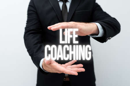 Writing displaying text Life Coaching. Business showcase person employed to help showing attain their goals in career Presenting New Plans And Ideas Demonstrating Planning Processの写真素材